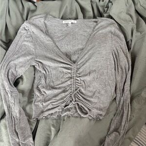 Antistar Women's Long Sleeve Ruched Top - Light Gray